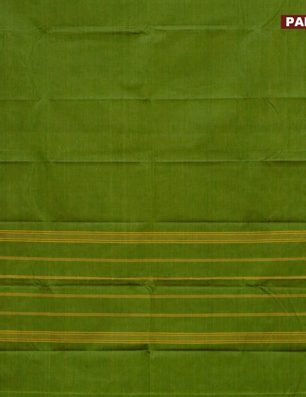 Chettinad cotton saree green and maroon with plain body and thread woven border - kalamkari printed blouse