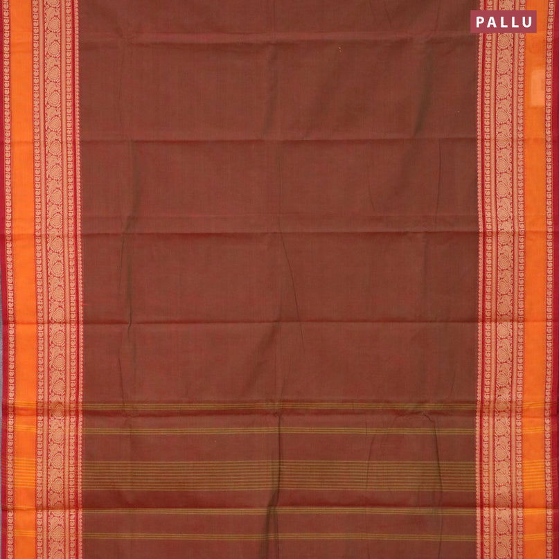 Chettinad cotton saree manthulir green and maroon with plain body and thread woven border - kalamkari printed blouse