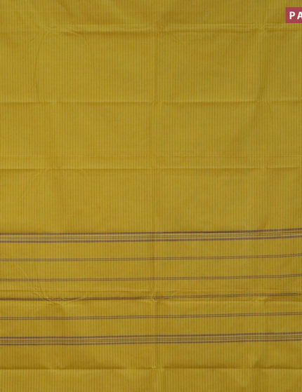 Chettinad cotton saree lime yellow and maroon shade with stripes pattern and thread woven border - kalamkari printed blouse