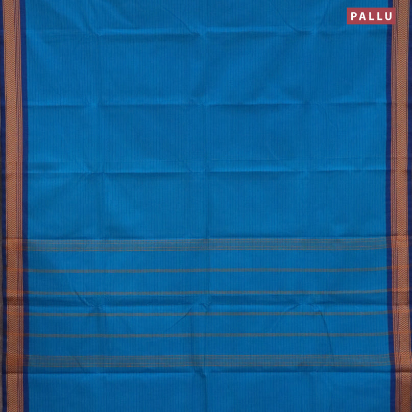 Chettinad cotton saree cs blue and blue with allover stripes pattern and thread woven border - kalamkari printed blouse