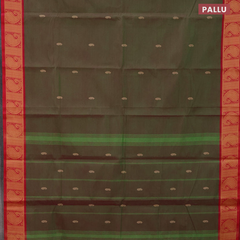 Chettinad cotton saree dual shade of green and pink with thread woven buttas and thread woven border - kalamkari printed blouse