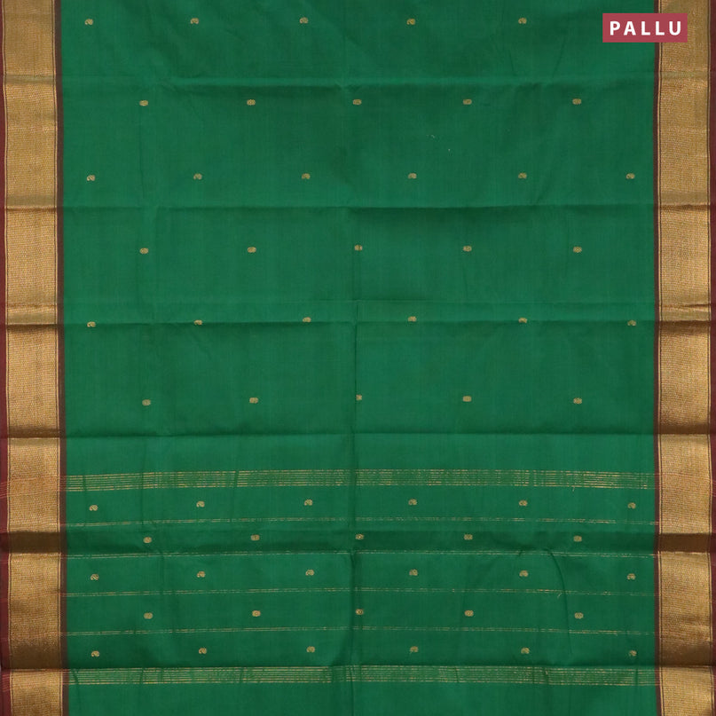 Chettinad cotton saree green and dual shade of maroon with zari woven buttas and zari woven border - kalamkari printed blouse