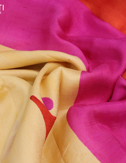 Bishnupuri silk saree pale yellow and pink with butta prints and printed border