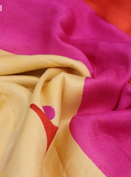 Bishnupuri silk saree pale yellow and pink with butta prints and printed border