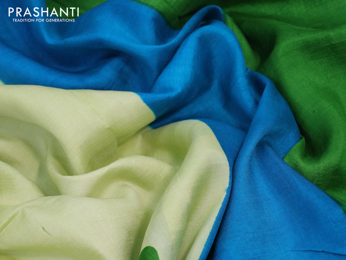 Bishnupuri silk saree pista green and blue with butta prints and printed border