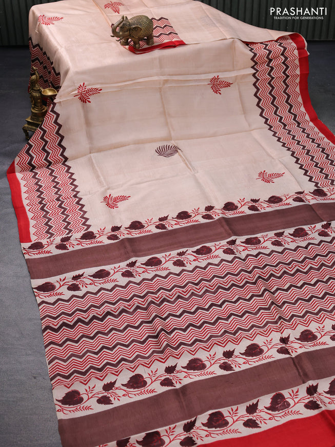 Bishnupuri silk saree sandal and red with butta prints and printed border