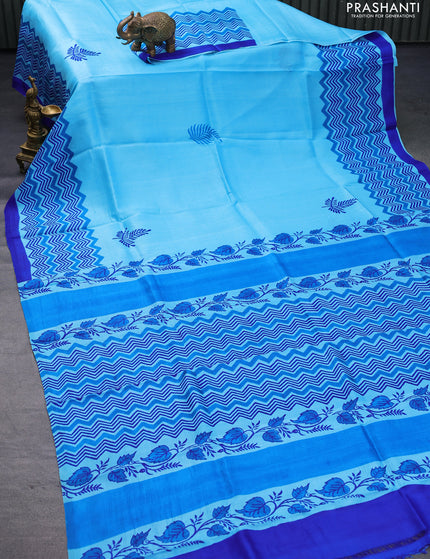 Bishnupuri silk saree light blue and blue with butta prints and printed border