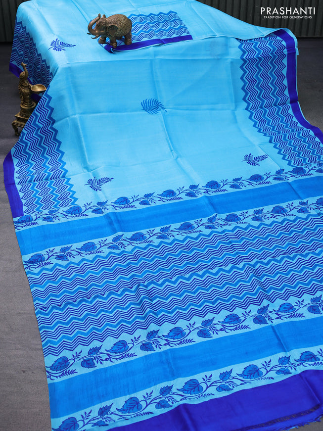 Bishnupuri silk saree light blue and blue with butta prints and printed border