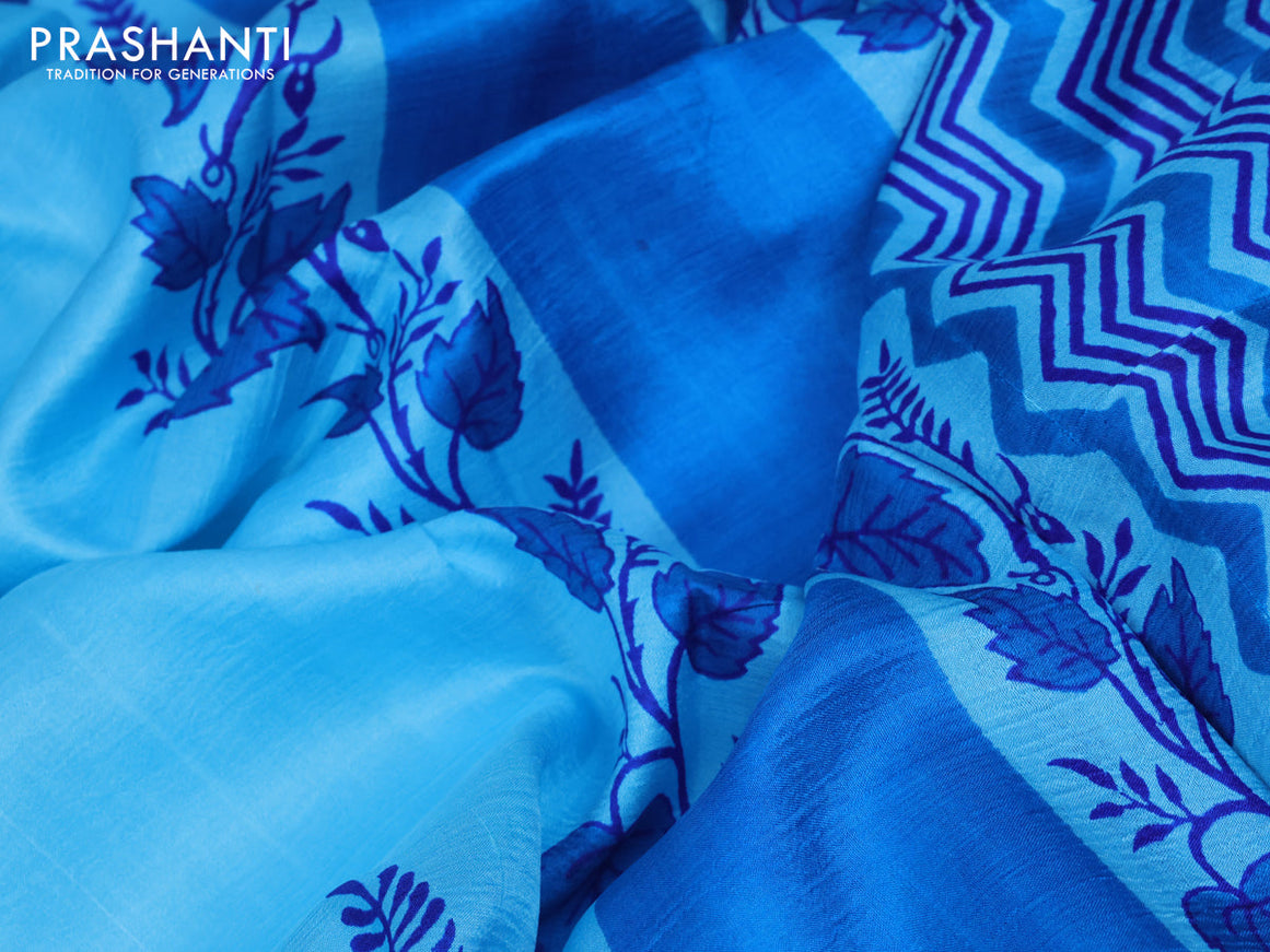 Bishnupuri silk saree light blue and blue with butta prints and printed border