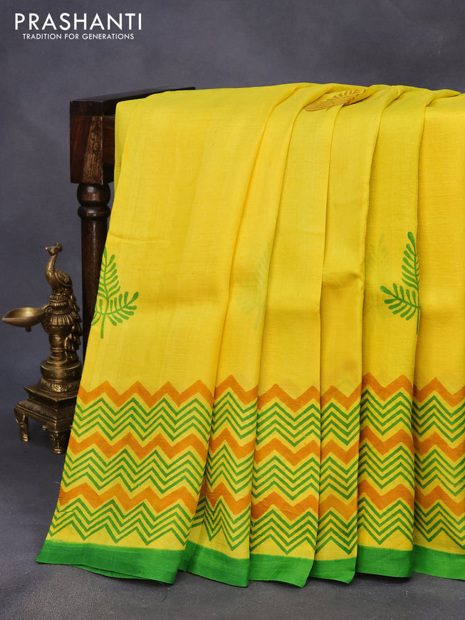 Bishnupuri silk saree yellow and green with butta prints and printed border