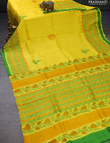 Bishnupuri silk saree yellow and green with butta prints and printed border