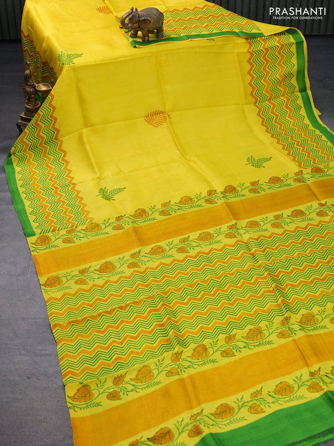 Bishnupuri silk saree yellow and green with butta prints and printed border