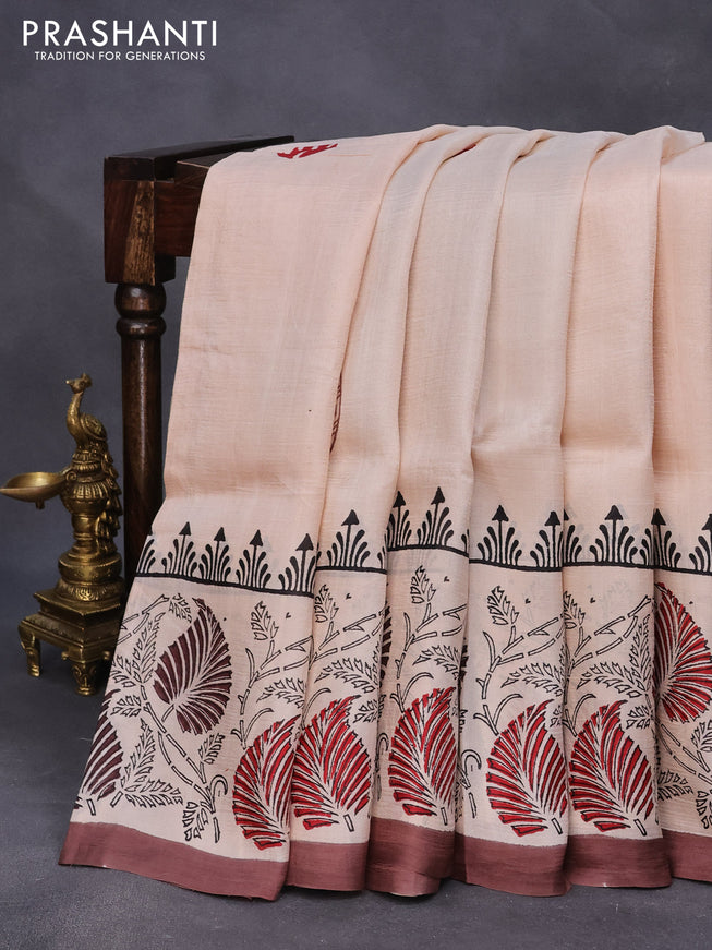 Bishnupuri silk saree cream and brown with butta prints and printed border