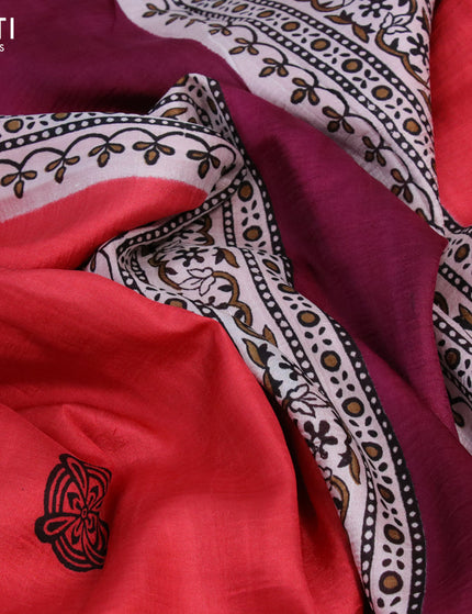 Bishnupuri silk saree red and dark sandal with butta prints and printed border