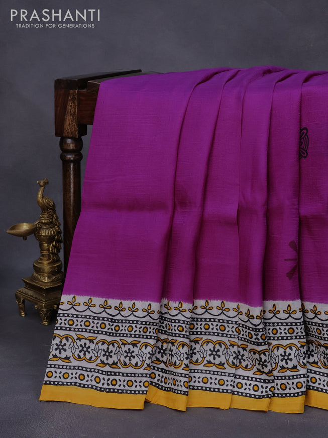 Bishnupuri silk saree purple and yellow with butta prints and printed border