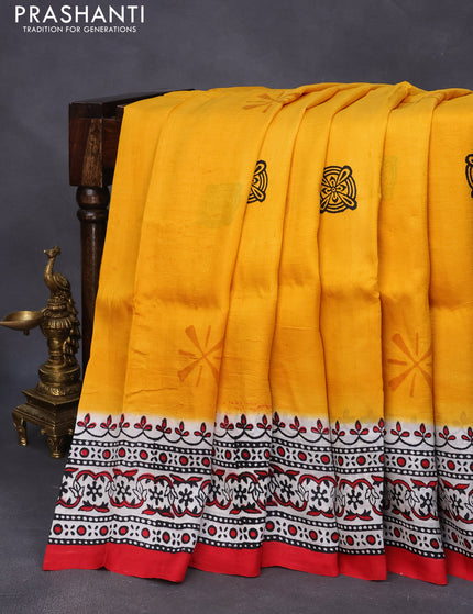 Bishnupuri silk saree yellow and red with butta prints and printed border