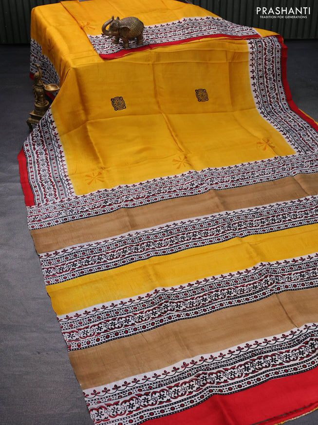 Bishnupuri silk saree yellow and red with butta prints and printed border