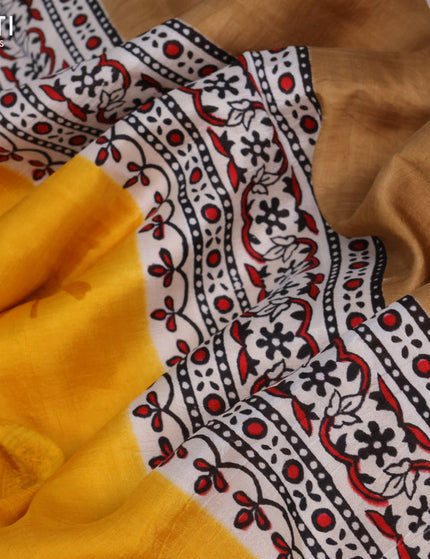 Bishnupuri silk saree yellow and red with butta prints and printed border