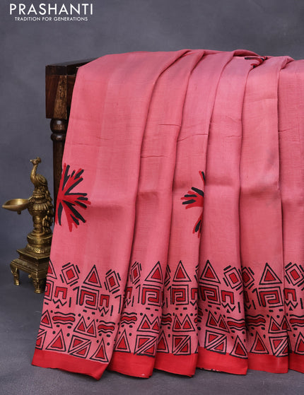 Bishnupuri silk saree pastel pink and red with butta prints and printed border