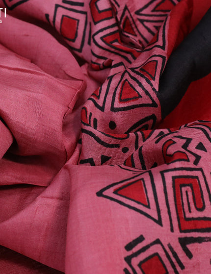 Bishnupuri silk saree pastel pink and red with butta prints and printed border