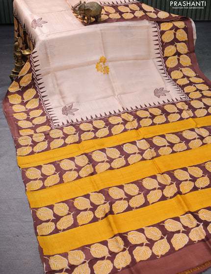 Bishnupuri silk saree sandal and brown with butta prints and printed border