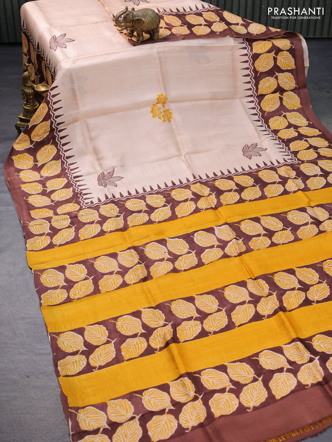 Bishnupuri silk saree sandal and brown with butta prints and printed border