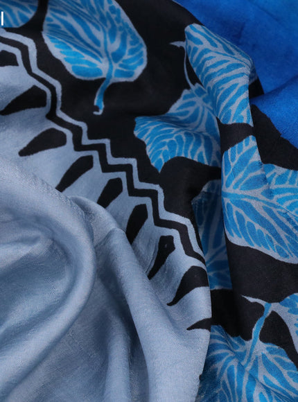 Bishnupuri silk saree pastel greyish blue and black with butta prints and printed border