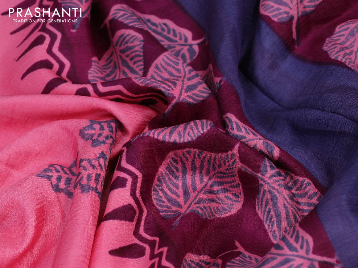 Bishnupuri silk saree pastel pink and deep purple with butta prints and printed border