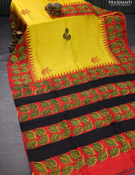 Bishnupuri silk saree yellow and red with butta prints and printed border