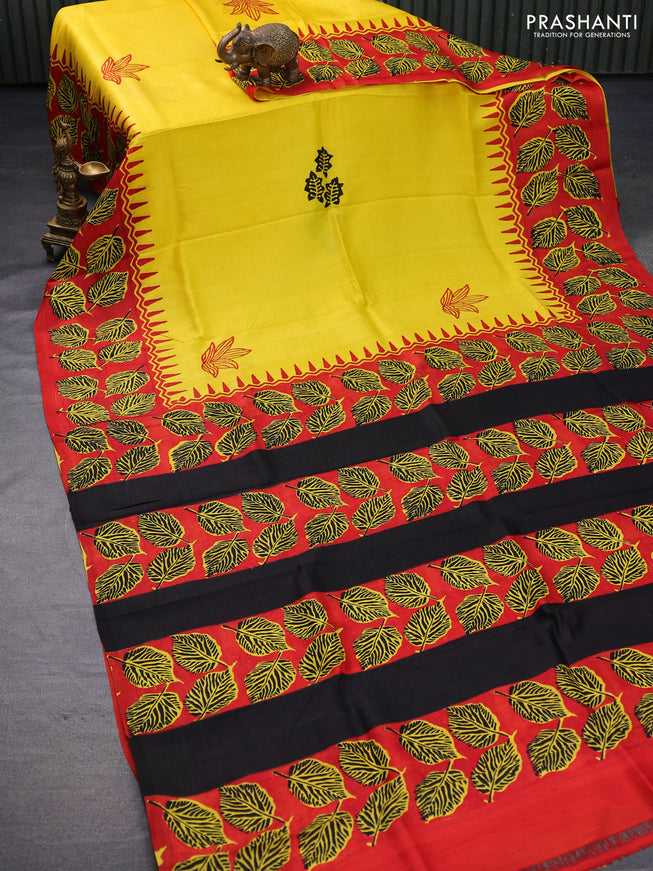 Bishnupuri silk saree yellow and red with butta prints and printed border