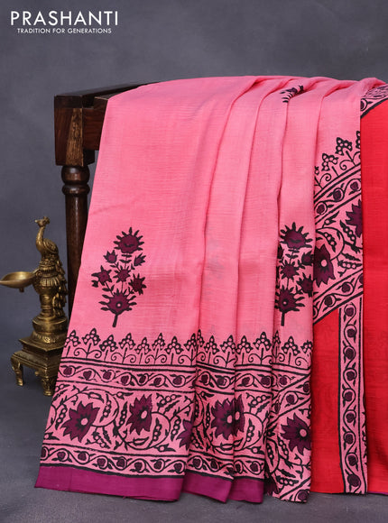 Bishnupuri silk saree pink shade and deep purple with butta prints and printed border