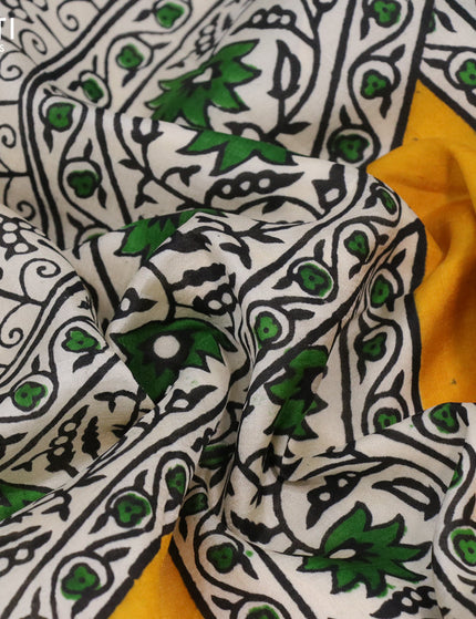 Bishnupuri silk saree cream and green with butta prints and printed border