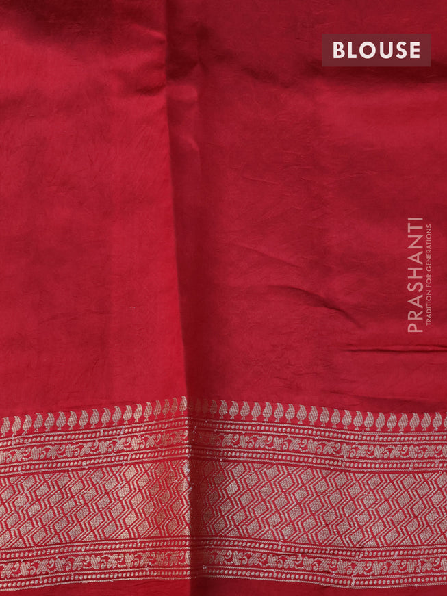 Chiniya silk saree green and red with allover zari woven geometric weaves and zari woven border