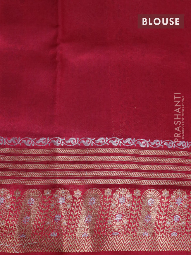 Chiniya silk saree navy blue and red with allover zari weaves and zari woven border