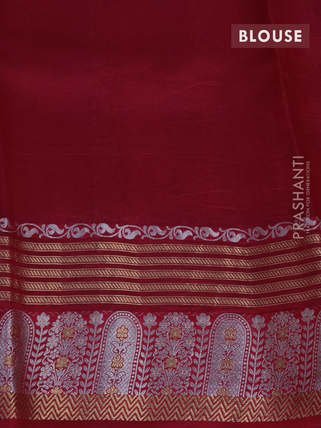 Chiniya silk saree green and red with allover zari weaves and zari woven border