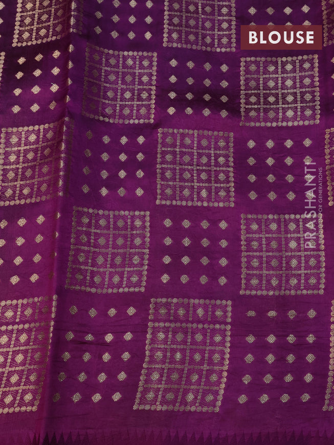 Chiniya silk saree green and deep purple with allover zari weaves and simple border