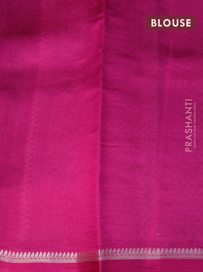 Chiniya silk saree violet and pink with allover silver zari woven broacde weaves and zari woven simple border