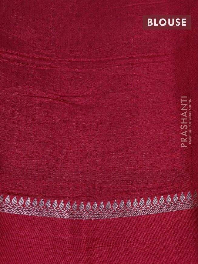 Chiniya silk saree green and red with allover silver zari woven broacde weaves and zari woven simple border