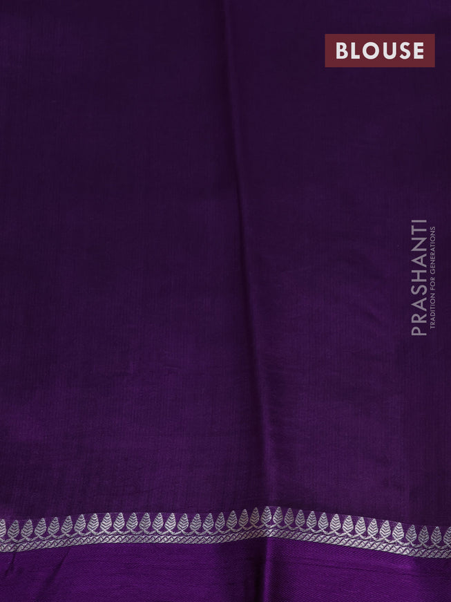 Chiniya silk saree magenta pink and deep purple with allover silver zari woven broacde weaves and zari woven simple border