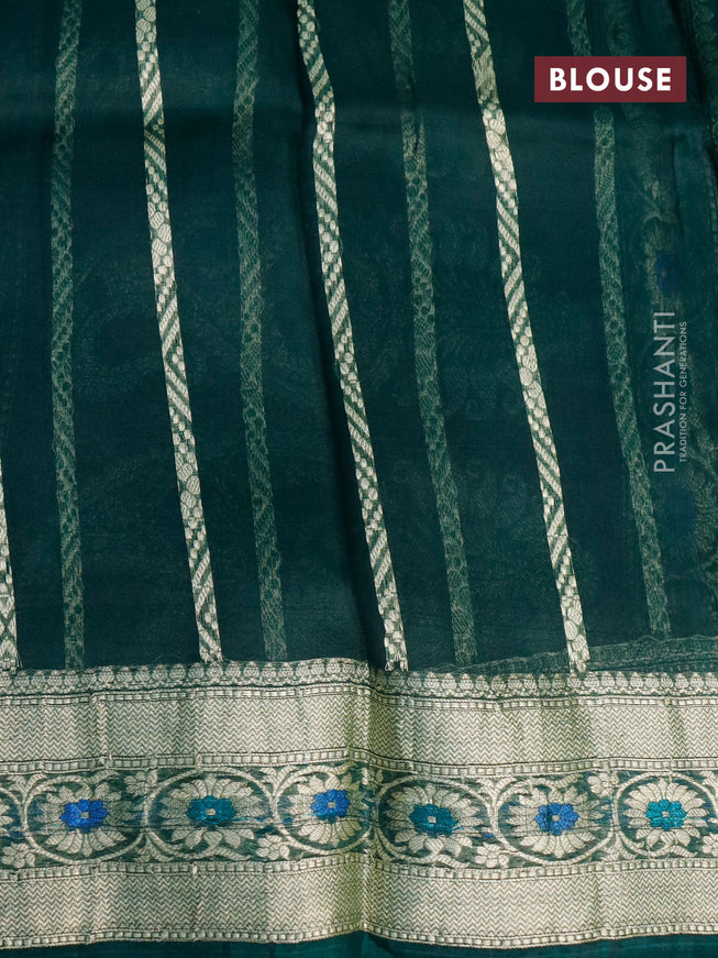 Banarasi organza silk saree dark green with thread & zari woven buttas and woven border