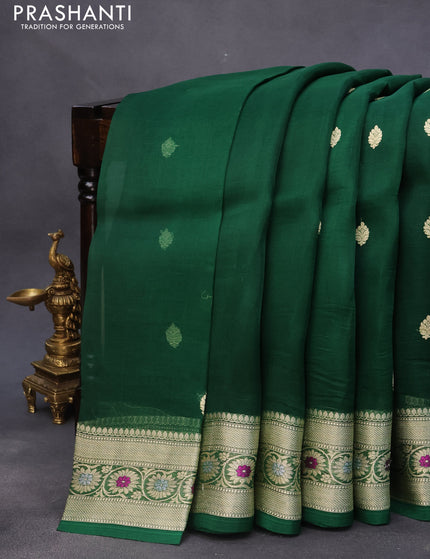 Banarasi organza silk saree green with thread & zari woven buttas and woven border