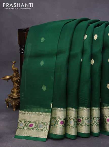 Banarasi organza silk saree green with thread & zari woven buttas and woven border