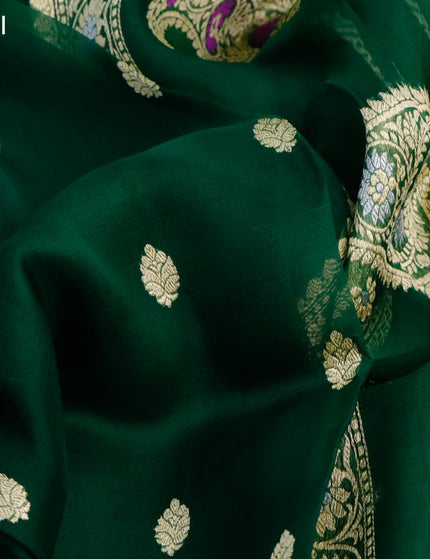 Banarasi organza silk saree green with thread & zari woven buttas and woven border