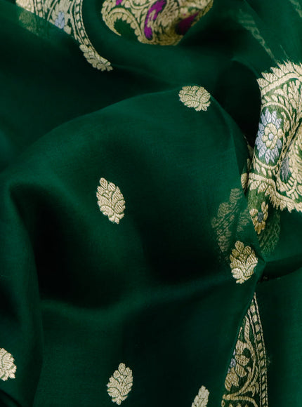 Banarasi organza silk saree green with thread & zari woven buttas and woven border