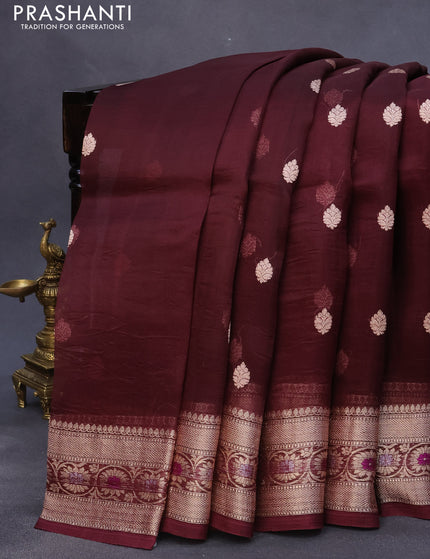 Banarasi organza silk saree deep maroon with thread & zari woven buttas and woven border