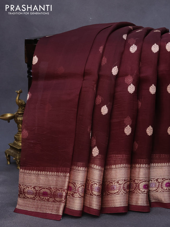 Banarasi organza silk saree deep maroon with thread & zari woven buttas and woven border