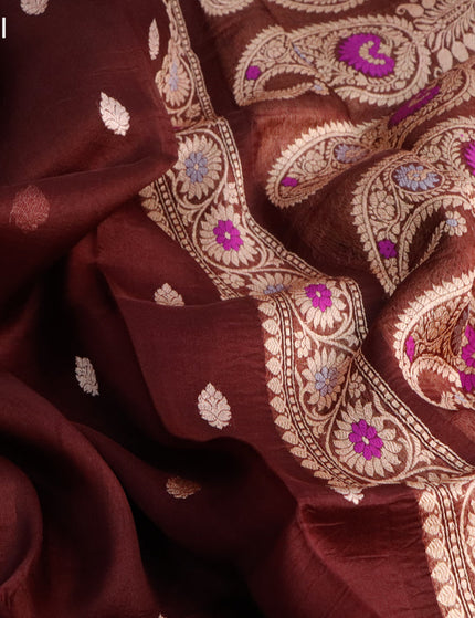 Banarasi organza silk saree deep maroon with thread & zari woven buttas and woven border