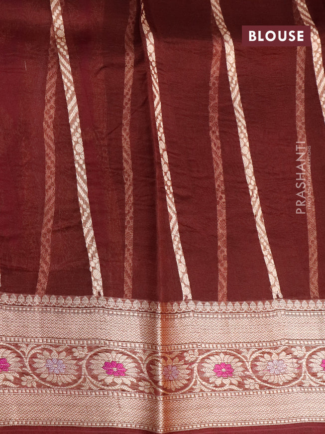 Banarasi organza silk saree deep maroon with thread & zari woven buttas and woven border