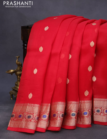 Banarasi organza silk saree red with thread & zari woven buttas and woven border