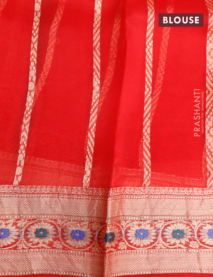 Banarasi organza silk saree red with thread & zari woven buttas and woven border